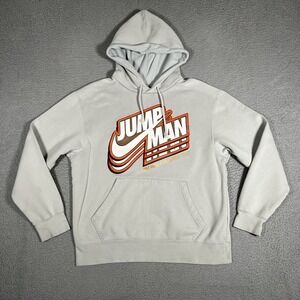 Jordan Hoodie Mens Medium Gray Jump Man Champs Fleece Pullover Casual Logo